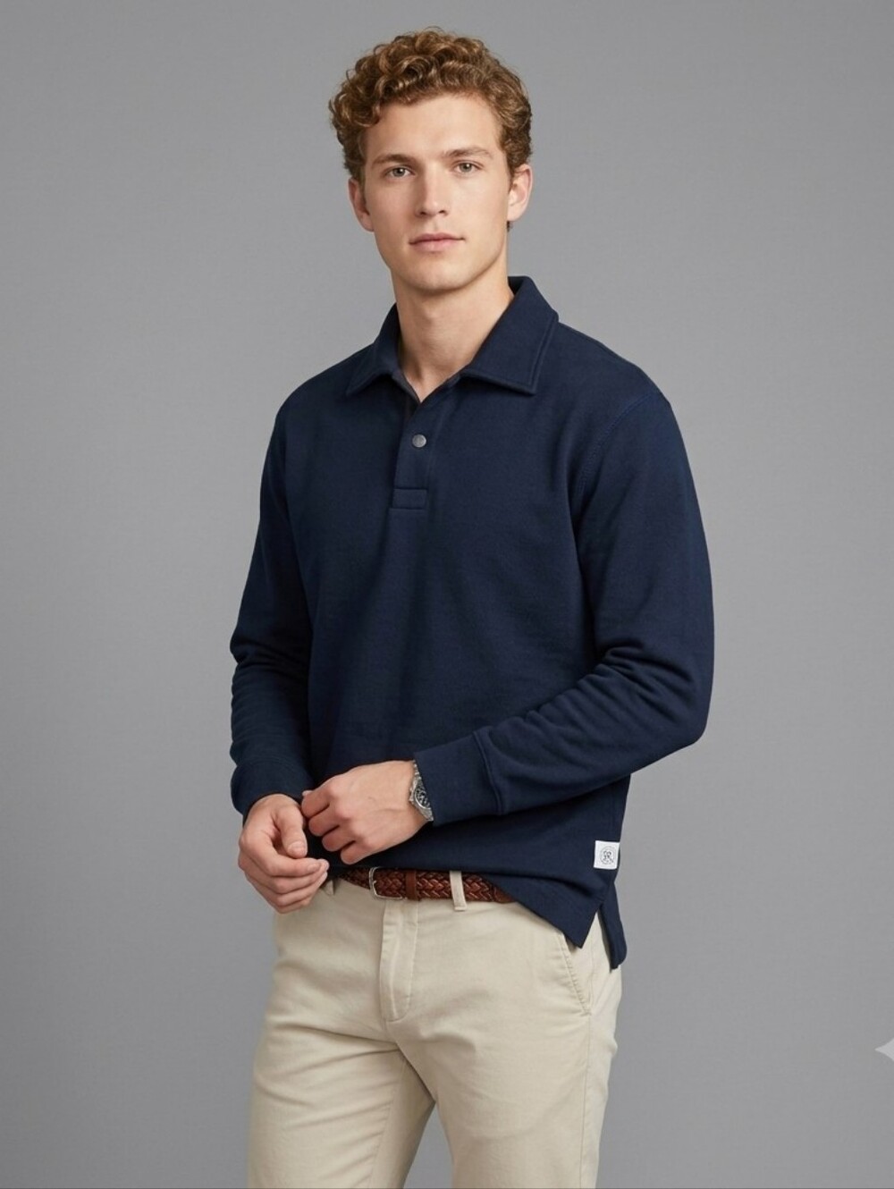 Reigning Champ S Long Sleeve Navy Blue Quarter Cotton Blend Casual